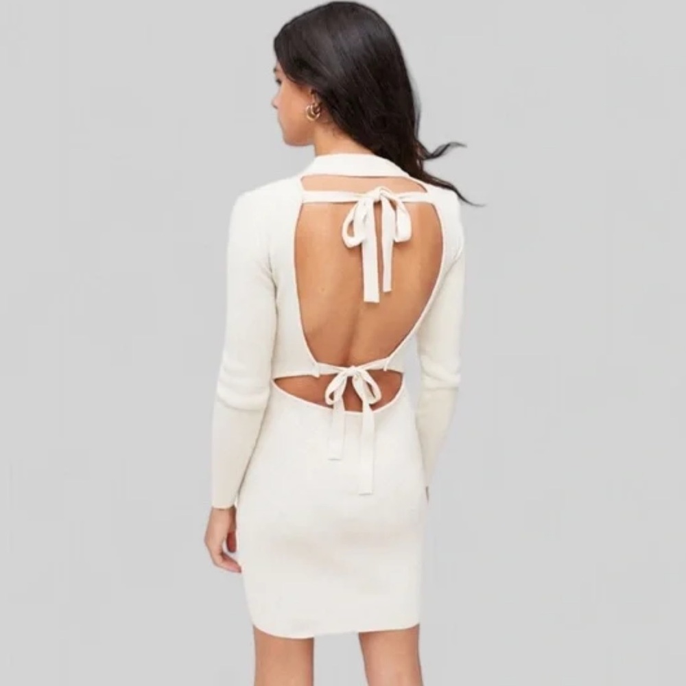 Milk It - urban outfitters Cream Knit backless mock neck Dress